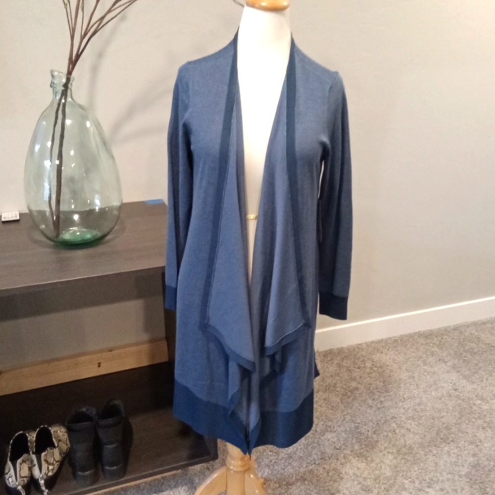 Chico's Cardigan Sweater Drape Front Lightweight Deep Indigo Blue 1 M